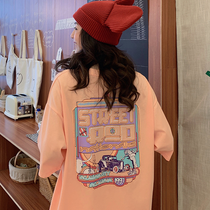 Trendy Brand Mid-length Front and Back Letter Printed Short-sleeved T-shirt Women's 2022 Spring and Summer New Loose Slimming Top Trendy Trendy Brand Mid-length Front and Back Letter Printed Short-sleeved T-shirt Women's 2022 Spring and Summer New Loose Slimming Top Trendy