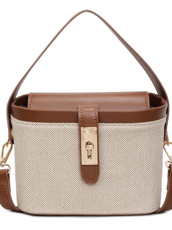 2026 comercio exterior nuevo exquisito bolso de cubo de mano mujer tela de textura superior color contrastante empalme mochila de hombro