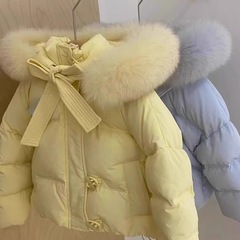 【取り外し可能な大きなファー襟】子供用冬用ジャケット、中型、大型の子供用ダウンコットンコート、気質のあるコットンコート