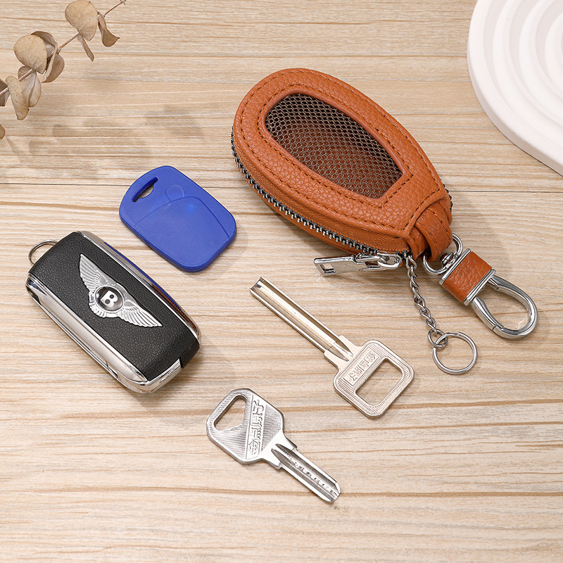 Bolsa de llaves de automóvil de cuero simple, bolsa de llaves de luz solar para hombres, bolsa de llaves universales para mujeres, bolsa de almacenamiento de llaves coreanas