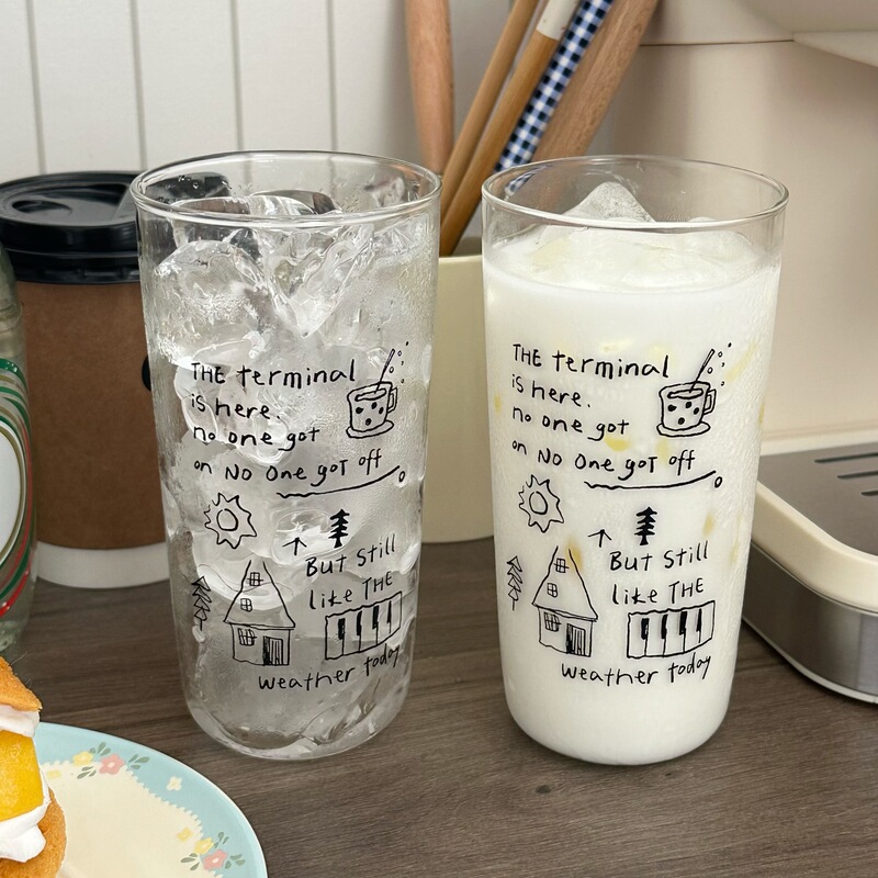 Simple retro style graffiti high borosilicate glass high temperature resistant large capacity office coffee cup breakfast cup