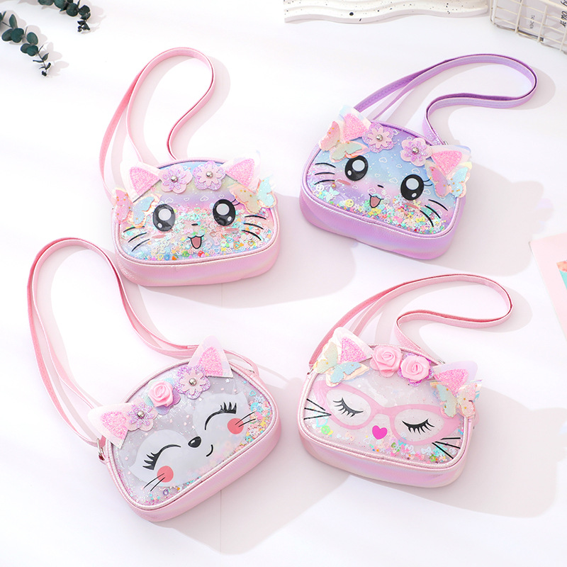 New cat-themed cross-print rainbow backpack for girls, cartoon heart bag, shoulder bag, star bag, heart-shaped crossbody bag