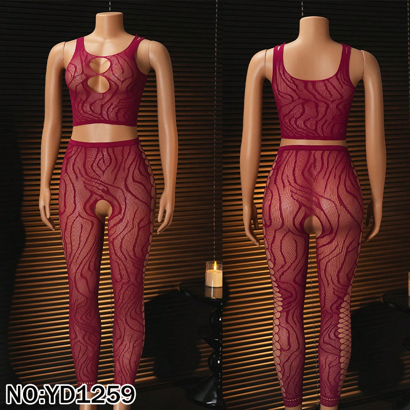Yue mariposa transfronteriza ropa interior atractiva europea y americana sexy hueco comercio exterior coqueteo atractivo juego de calcetines de malla YD1259
