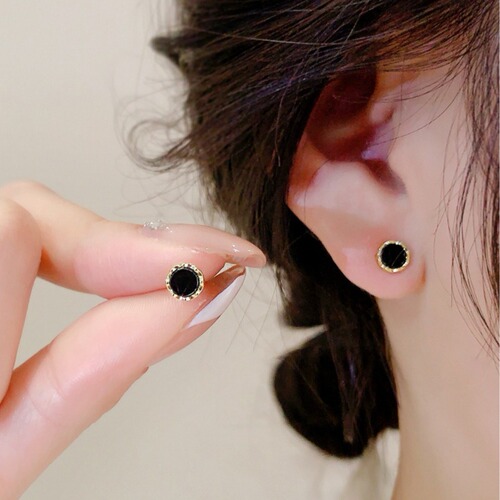 Black square small earrings women's sterling silver earrings 2024 new hot style exquisite temperament high-end ear piercing earrings