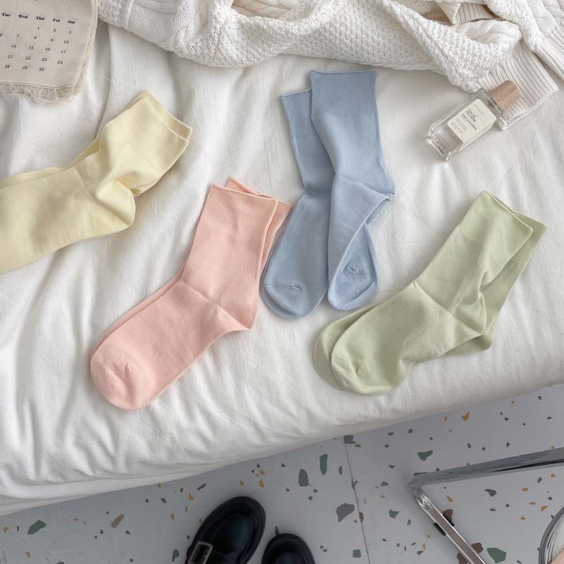 50g Weight Socks Classification Socks Lingerie Type Cotton Fabric Type A Pair Quantity Daily, Shopping Occasion Solid Color Pattern All Seasons Season Women's Gender Korean Style Style Women's Korean Style Solid Color Cotton Crew Socks A Pair 9