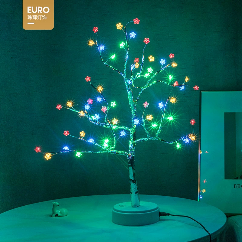 LED медная нить свет, лампа-дерево с батарейным блоком и USB, изогнутые сенсорные ветви, имитация огня, серебристый цветок-перламутровая лампа