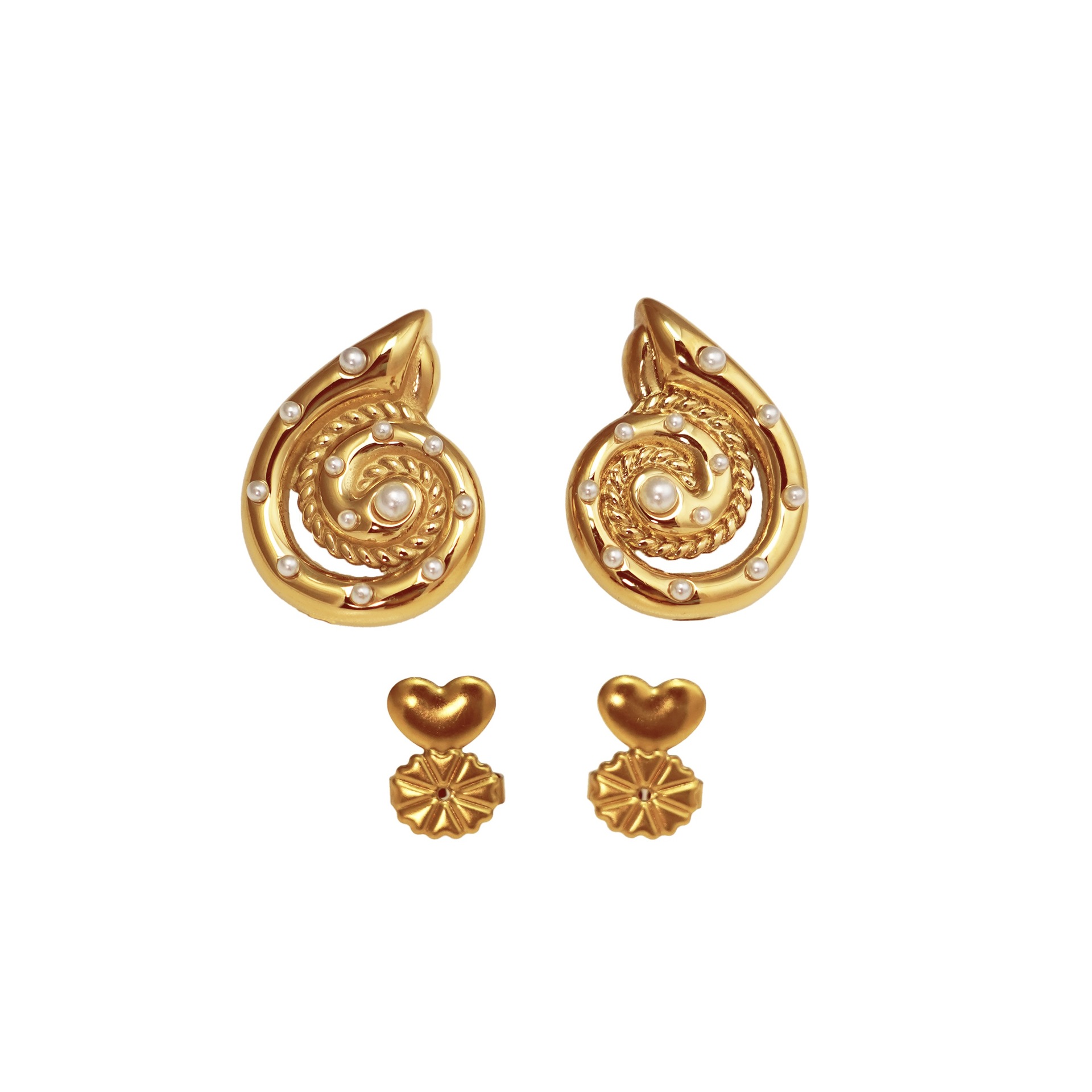 304 Stainless Steel, Titanium Steel Material 1 Pair Retro Flower Plating Titanium Steel 18K Gold Plated Ear Studs