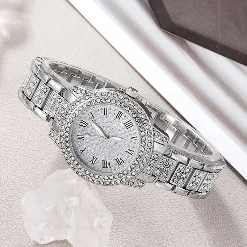 Explosions Women's Watch Supply Conjunto de cinco peças com relógio feminino de diamante Relógio de quartzo romano da moda feminina_voghion.com