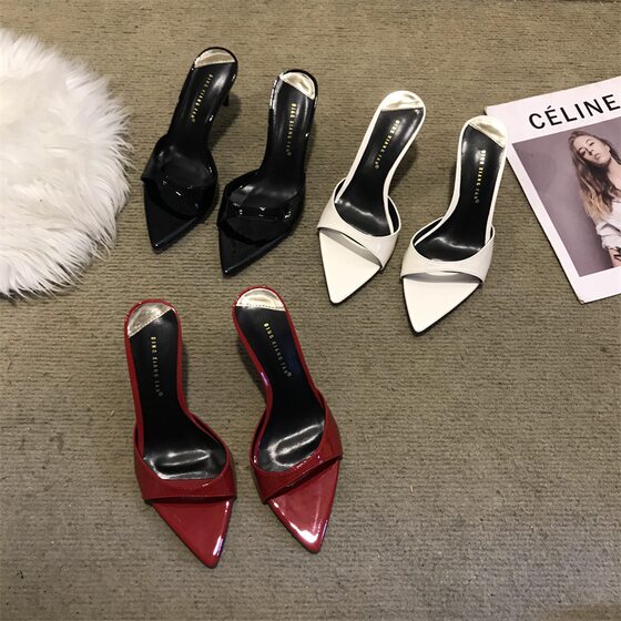 2025 New Style Thin Heel Open Toe Half Slippers for Women Summer Outerwear Korean Style Fashionable Sandals Fairy Style Pointed Thin Heel