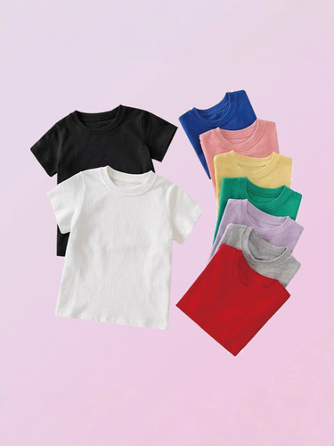 Children's Short-Sleeved T-shirt, 220gsm; Baby & Kids' Short-Sleeved T-shirts for Boys and Girls; Round-Neck Tops for Parent-Child Matching; Solid-Color, Pure Cotton T-shirts