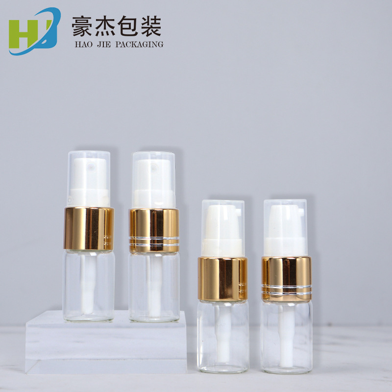 现货5ml透明玻璃瓶乳液精华液按压瓶雾状喷雾化妆品瓶小样试用装