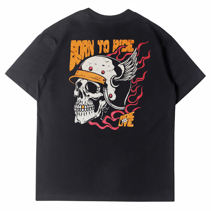 26 Cross-Border American High Street Style New Short-Sleeve Motorcycle Flame Skull Loose T-Shirt Trendy 26 Cross-Border American High Street Style New Short-Sleeve Motorcycle Flame Skull Loose T-Shirt Trendy