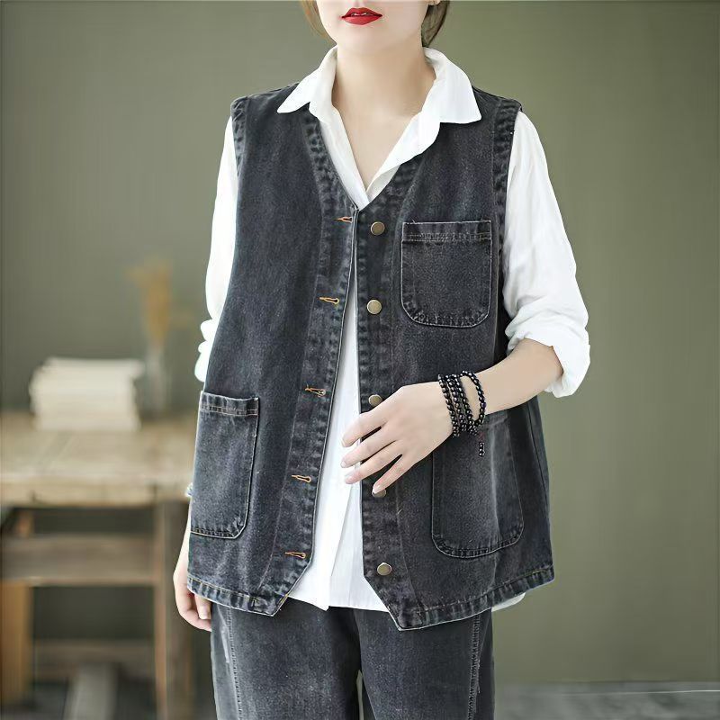 Vest Spring and Summer Loose Single-Breasted Large Size Waistcoat Denim Vest Women's Outer Jacket 2025 Vest Outer Wear