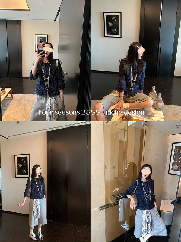区区欧阳 粗花呢小香风外套女秋季高级感圆领小个子复古短款上衣|undefined