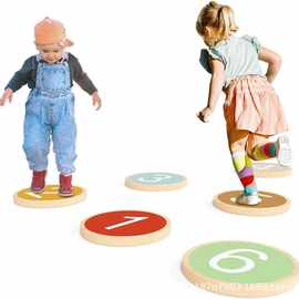 木质室内儿童平衡玩具实木带数字防滑垫幼儿学步板圆形垫脚板