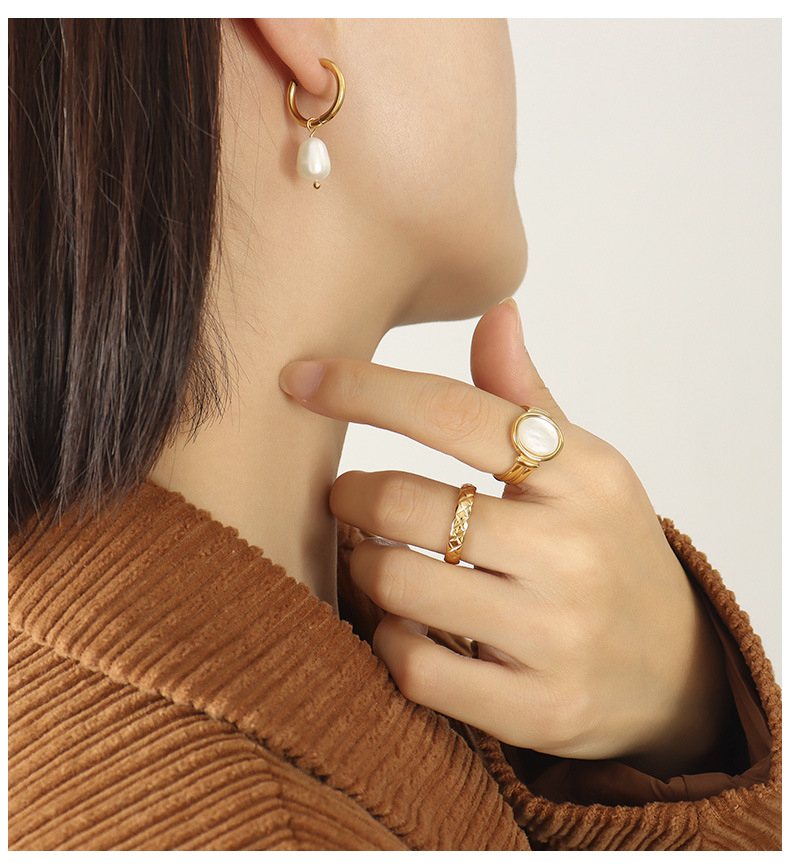 retro pearl hoop earrings titanium steel plated jewelry