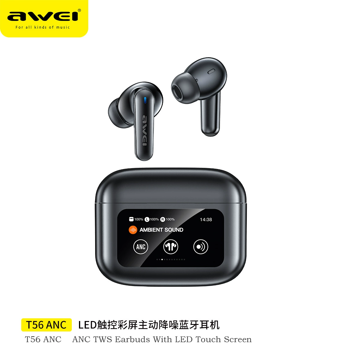 AWEI/Vitamin LED сенсорный цветной экран ANC активное шумоподавление TWS гарнитура 4 Mi Bluetooth 5.4 беспроводные музыкальные наушники