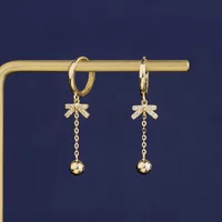 14K золотые серьги женские инкрустированные банты с бахромой золотой шарик серьги серьги золотые украшения 21235