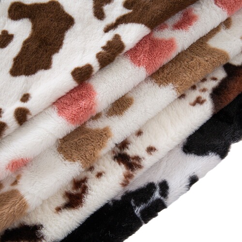 Ready-made two-color big cow pattern rabbit fur printed fabric imitation rabbit hair animal pattern clothing hats boxes and bags fabrics