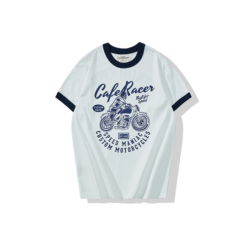 OKONKWO motocicleta impresa color matching ameikaji camiseta 200g cuello redondo color matching collar manga corta Camiseta