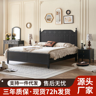 法式实木床主卧1米8中古风网红双人床原木简约美式复古1米5单人床-阿里巴巴