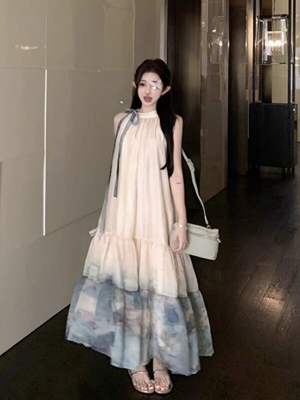 New Chinese-Style National Style Stunning Halter Neck Dress for Women, Summer New Style, Atmospheric Seaside Resort Style Beach Long Dress New Chinese-Style National Style Stunning Halter Neck Dress for Women, Summer New Style, Atmospheric Seaside Resort Style Beach Long Dress