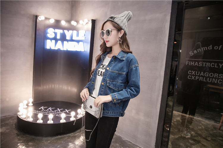 595g Weight Denim Jacket Outerwear Type Long Sleeve Sleeve Length Single Breasted Placket Type Denim Fabric Type Regular Top Length Coat Tops Type Casual, Daily Occasion Turndown, Hooded Neckline Loose Fit Type Color Block Pattern Spring, Autumn Season Women's Gender Printing Design Streetwear Style Women's Streetwear Color Block Printing Single Breasted Coat Denim Jacket 30