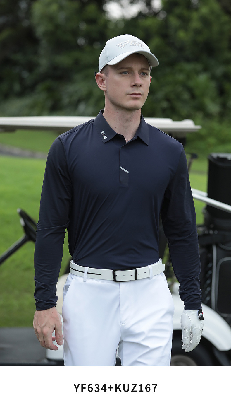 Áo polo golf nam dài tay cổ bẻ liền mạch PGM chất liệu co giãn cao — YF634-Áo màu trắng, KUZ167-Quần kaki, KUZ167-Quần Trắng, YF634-Áo màu xanh nước biển chi tiết 7