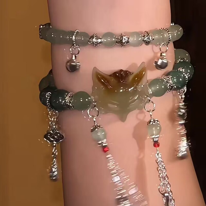 Linghu New Chinese Style Popular Long Double Circle Bracelet Chinese Aesthetic Little Fox Bracelet Can Be Stacked with Oriental Beauty