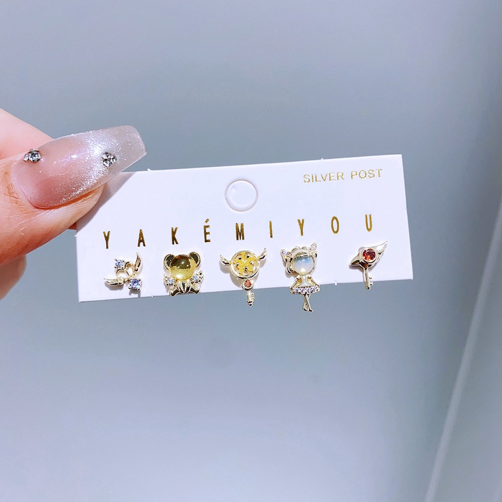 5 Pieces Set Quantity Date, Tea Party Occasion Yakemiyou Cartoon Copper Ear Studs