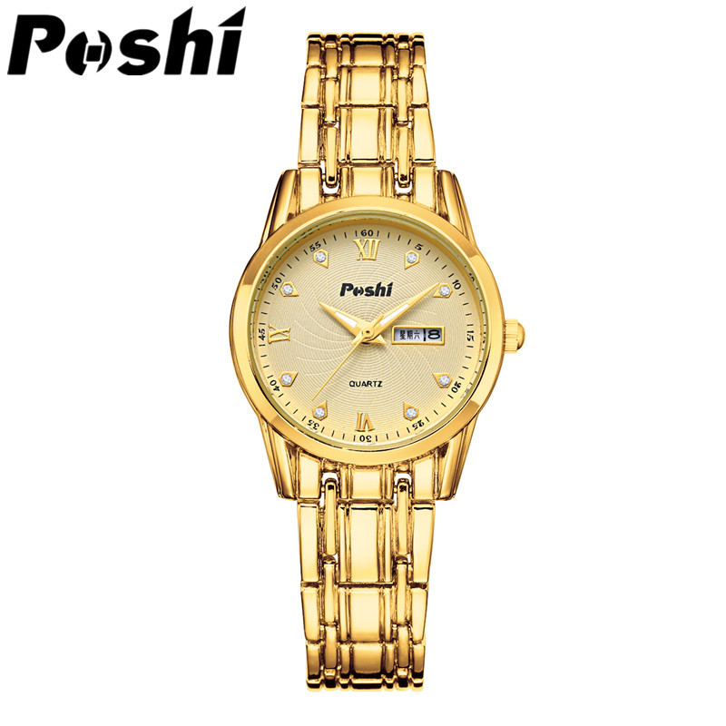 Poshi reloj de mujer nueva moda correa de acero inoxidable doble calendario reloj de mujer reloj de cuarzo venta al por mayor entrega de una pieza