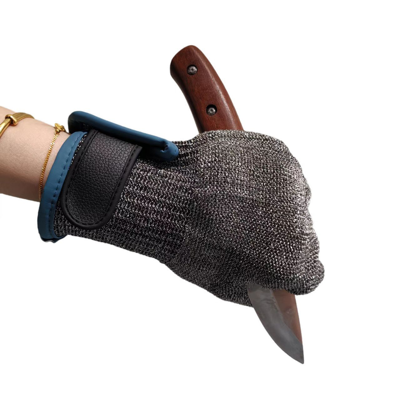 316纯钢丝防割手套 屠宰杀鱼A9级防划伤手套带魔术贴防护劳保手套