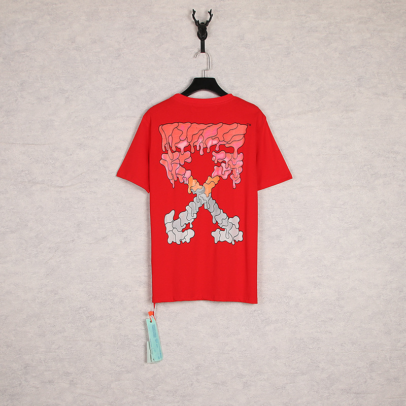 [Código Europeo] de flecha de gradiente clásico disuelto línea de advertencia de graffiti ow marca de moda pareja religiosa Camiseta de manga corta