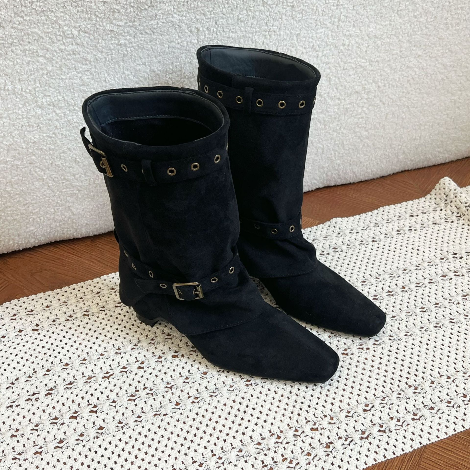 Botas de Caballero Tipo Pantalón para Mujer de 7 cm, Terciopelo, Con Elevación y Térmicas image 3