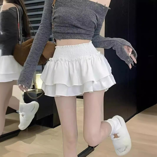 French Pleated Midi Skirt for Women - Summer Ballet Style Cake Skirt, High-Waisted Slimming A-Line Skirt, Modest Short Shorts Skirt