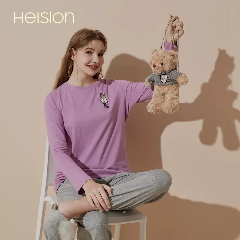 睡衣女士100%纯棉家居服套装春秋长袖甜美可爱全棉居家服可外穿夏