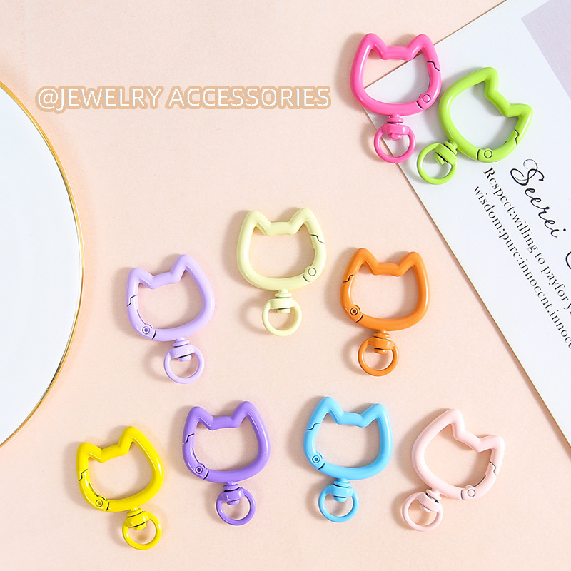 Dopamine Color Cat Head Spring Buckle Keychain DIY Handmade Accessories Bag Pendant Jewelry Wholesale Dopamine Color Cat Head Spring Buckle Keychain DIY Handmade Accessories Bag Pendant Jewelry Wholesale