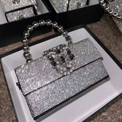 2024 Holy Crane High-End Senseless Fashion Small Square Bag Diamond Box Bag Women's Top Handle Bag Full Diamond Crossbody Bag