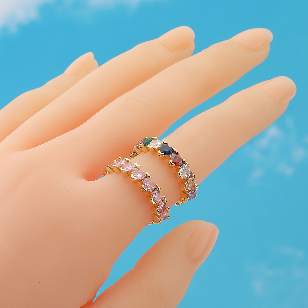 Fashion Heart Shape Copper Open Ring Plating Zircon Copper Rings