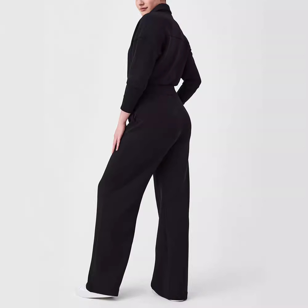 Europea y americana transfronteriza 2023 estación independiente nueva de manga larga de pierna ancha mono cremallera suéter de solapa traje de las mujeres