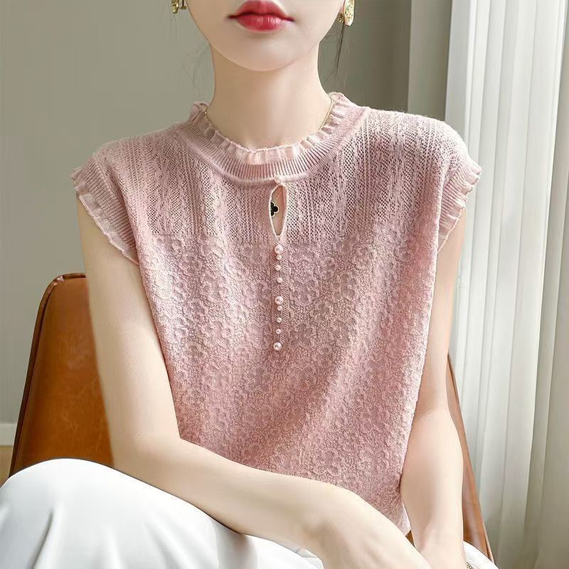 Fashion Lace-Trimmed Knit Sweater Vest Versatile Stylish Inner and Outerwear Base Shirt Chinese Style Sleeveless Top Fashion Lace-Trimmed Knit Sweater Vest Versatile Stylish Inner and Outerwear Base Shirt Chinese Style Sleeveless Top