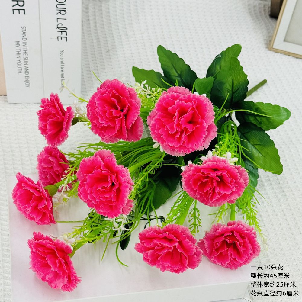 Flores artificiales al por mayor, 10 cabezas de clavel, flores de tela, tallo único, clavel pequeño, decoración interior y exterior, arreglo floral, flores secas