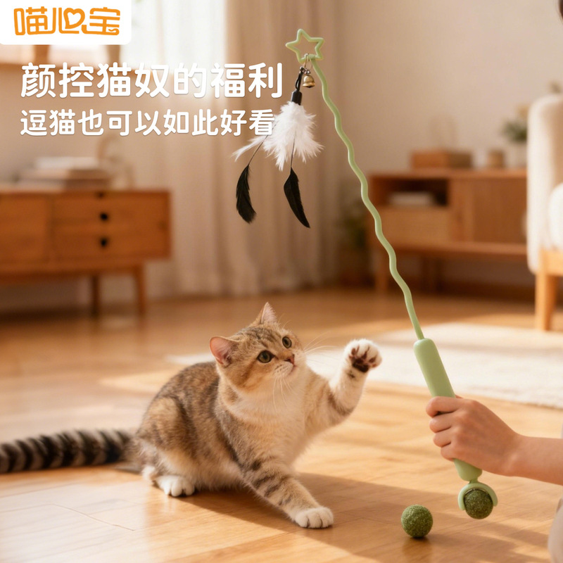 Cat Teasing Stick, Self-Pleasure and Boredom Relief, Feather Tassel Long Pole, Kitten Bite-Resistant, Teeth Grinding, Energy-Consuming Cat Toys and Supplies