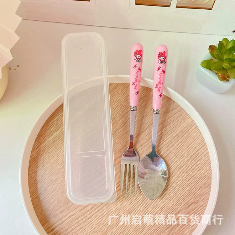 Cute ceramic tableware, children's set, fork, spoon stainless steel, PC-plastic, 2 pieces