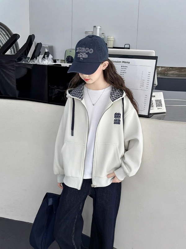 女童秋装连帽拼接外套2025新款中大童韩版洋气韩版拉链卫衣开衫潮|undefined