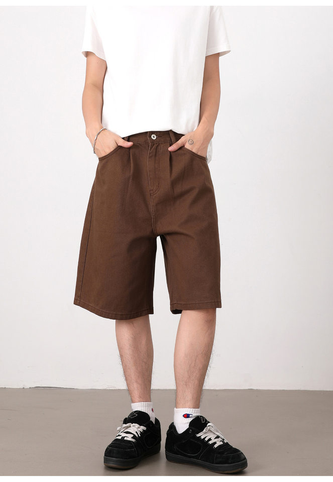 Quần short nam dáng rộng ống đứng, quần lửng phong cách Hàn Quốc, mặc hằng ngày — Màu be, Màu kaki, Màu nâu cà phê, Xanh Pháp Công chi tiết 20