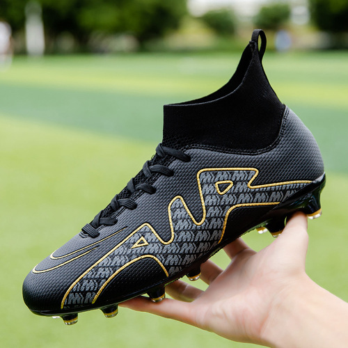 New high-top football shoes for men with long spikes and flat bottoms with mandarin duck color match boots for students, teenagers and children