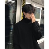 男款秋冬高级感内搭打底衫加绒痞帅慵懒风针织衫黑色可翻高领毛衣，男装针织衫/毛衣，星座614