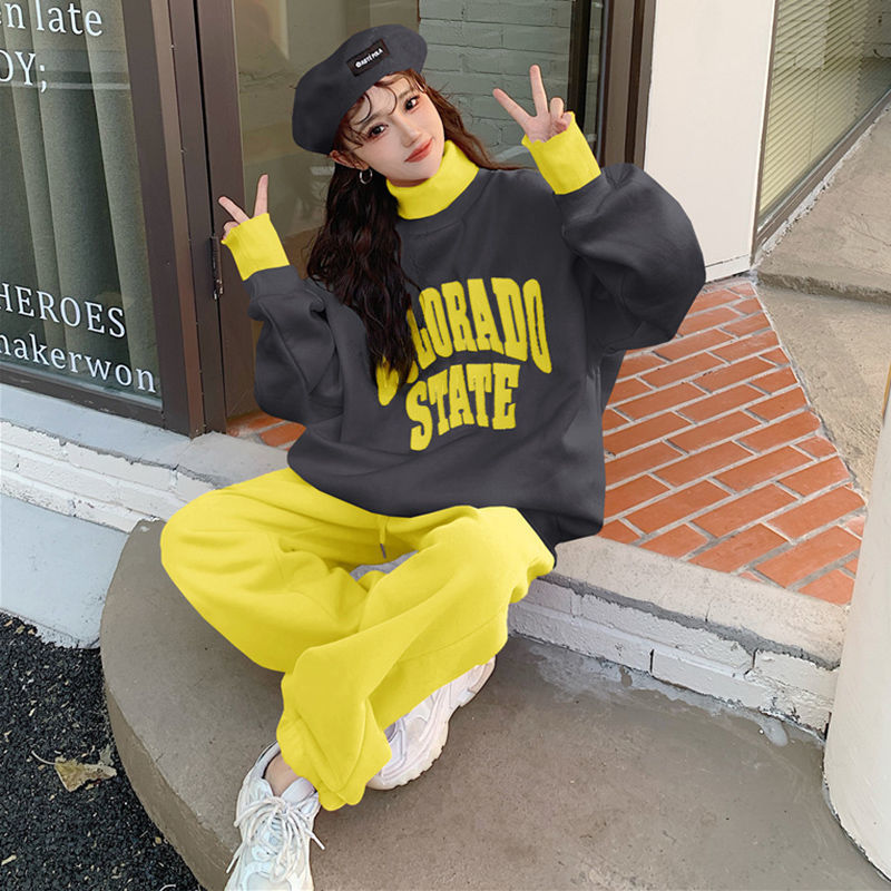 Women's Contrasting Hoodie Active Set For Autumn And Winter_voghion.com