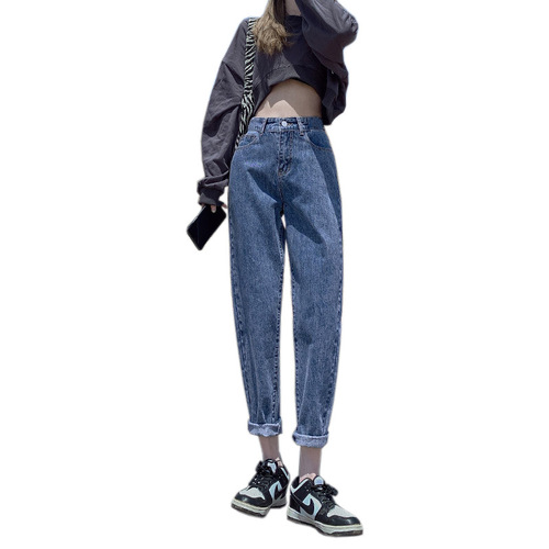 Women's Summer High-Waisted Vintage Straight Leg Loose Bootcut Denim Shorts with Hidden Cuffs, Long Inseam Pants